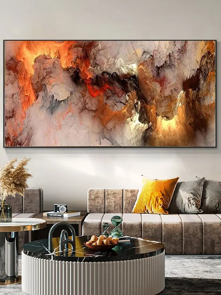 modern colorful abstract wall print, hot lava color