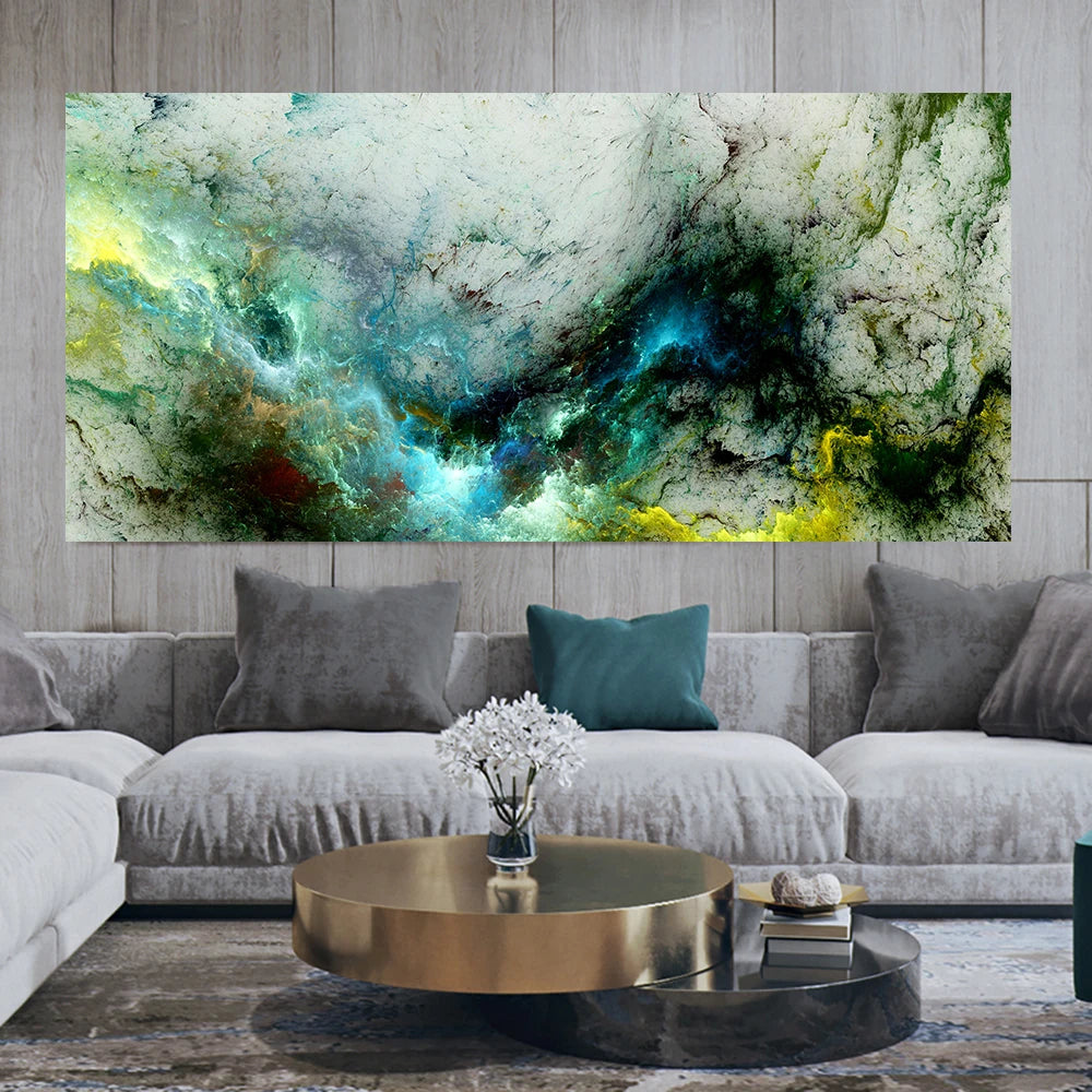 modern colorful abstract wall print, white based green