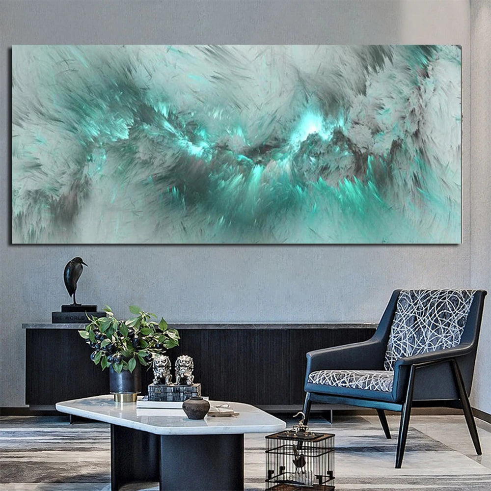 modern colorful abstract wall print ice blue