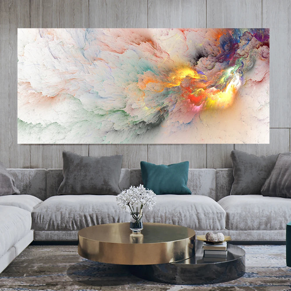 modern colorful abstract wall print, white based multi color