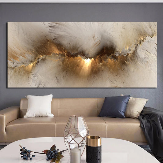 modern abstract wall print, white & gold