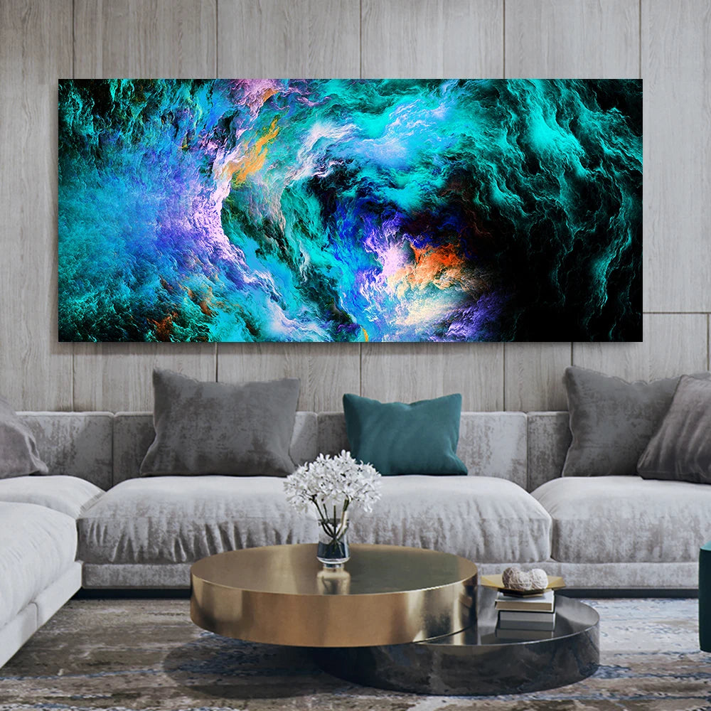 modern colorful abstract wall print aqua