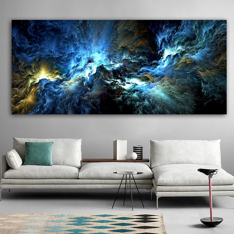 modern colorful abstract wall print, blue and gold