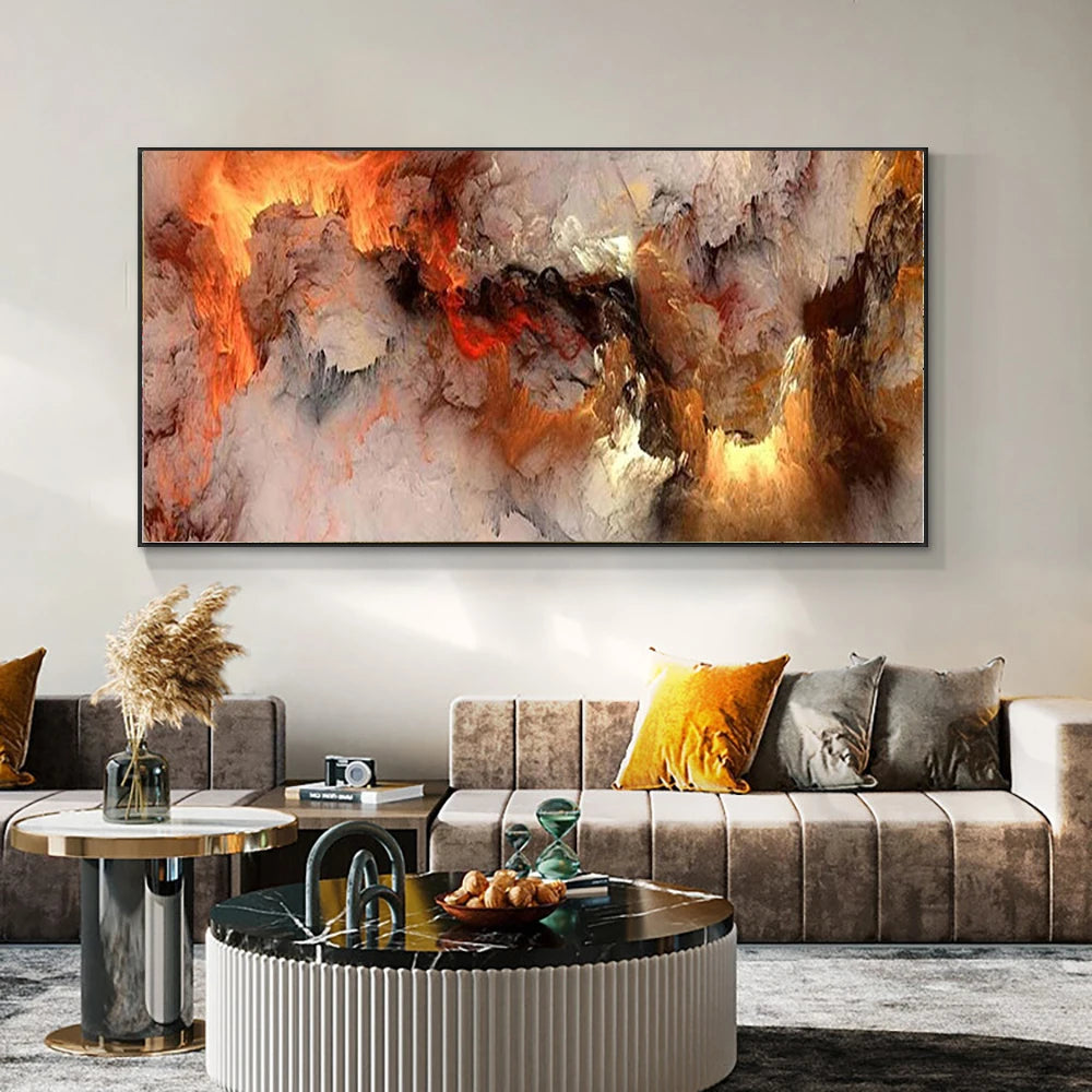 modern colorful abstract wall print, golden and yellow