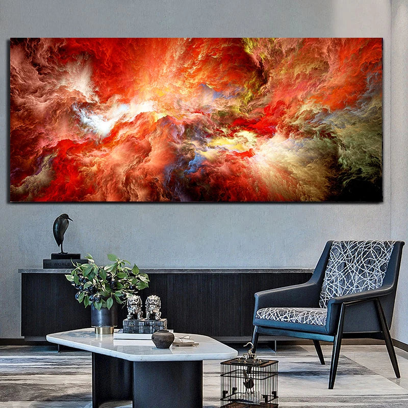 modern colorful abstract wall print, lava red