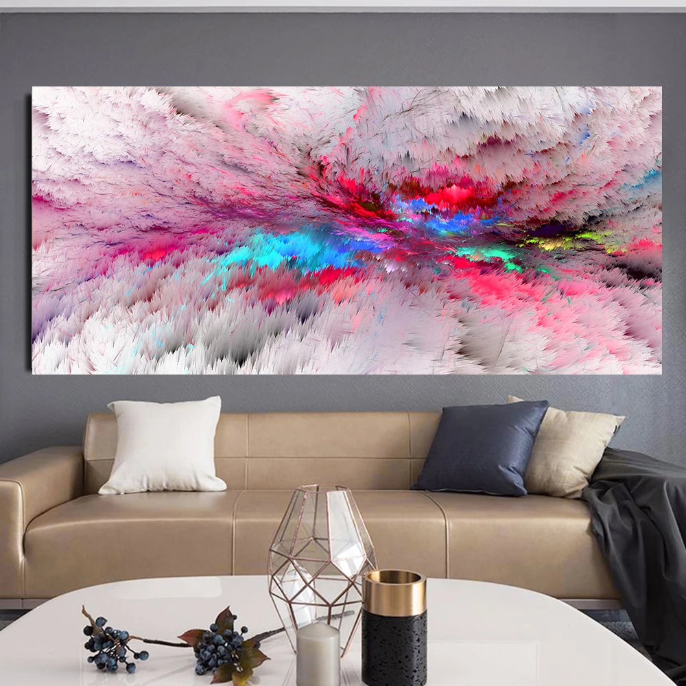 modern colorful abstract wall print, pink and white